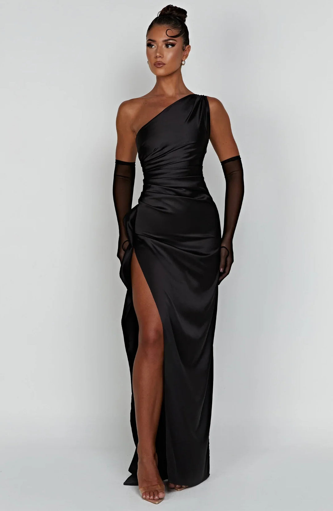 Satin Maxi Dress Womens One Shoulder Pleated High Split Evening - image 9