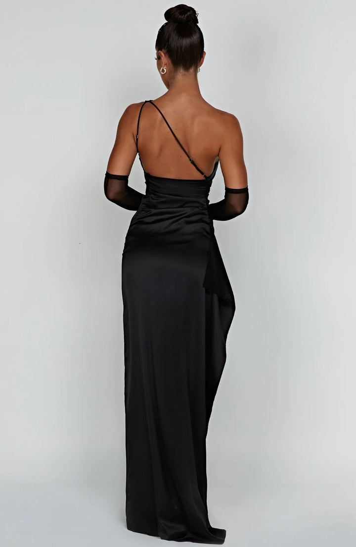 Satin Maxi Dress Womens One Shoulder Pleated High Split Evening - image 11