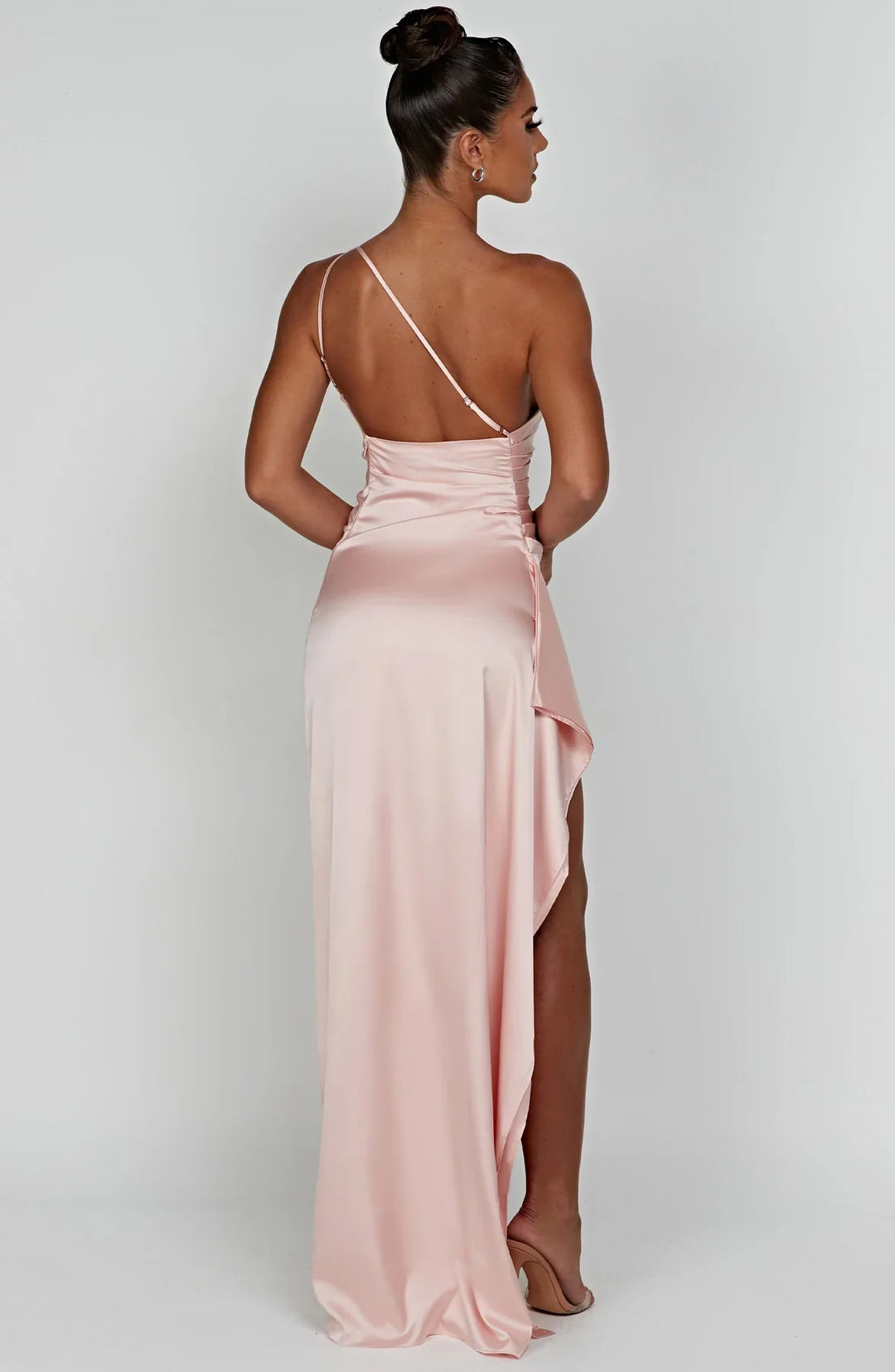 Satin Maxi Dress Womens One Shoulder Pleated High Split Evening - image 12