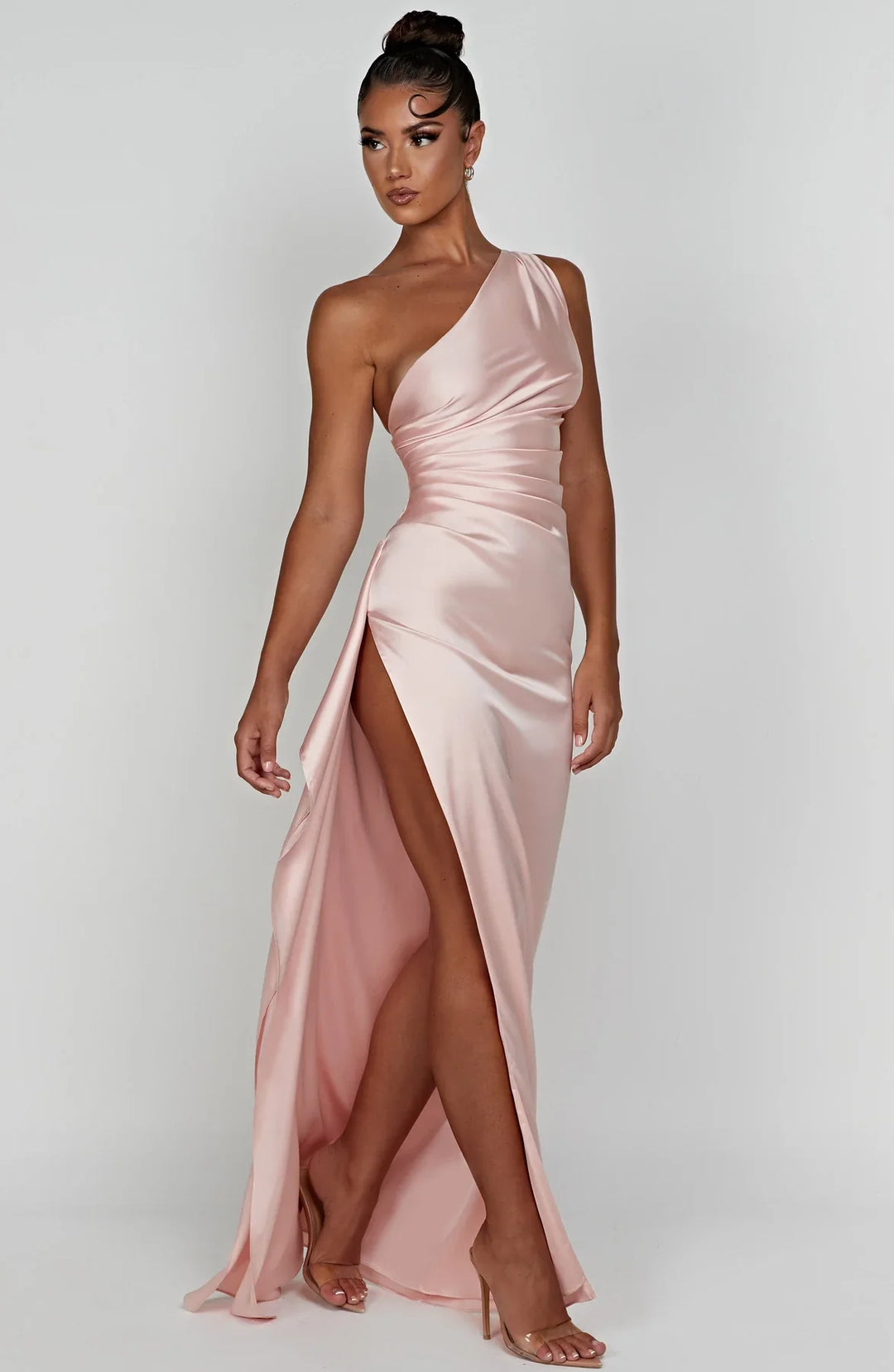 Satin Maxi Dress Womens One Shoulder Pleated High Split Evening - image 16