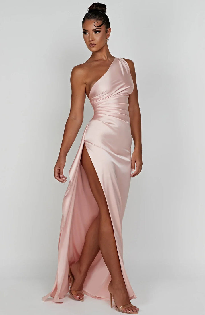 Satin Maxi Dress Womens One Shoulder Pleated High Split Evening - image 16