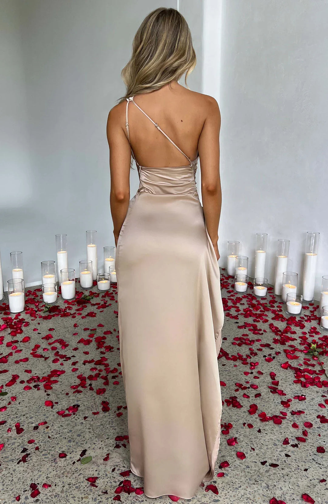 Satin Maxi Dress Womens One Shoulder Pleated High Split Evening - image 34