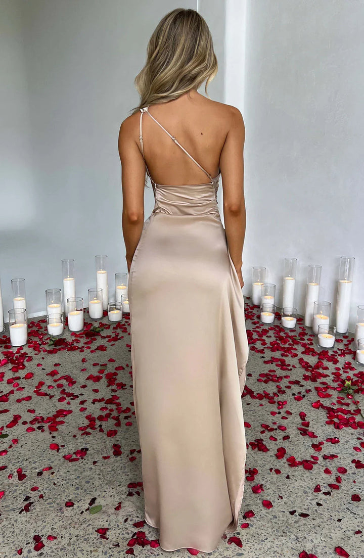 Satin Maxi Dress Womens One Shoulder Pleated High Split Evening - image 34