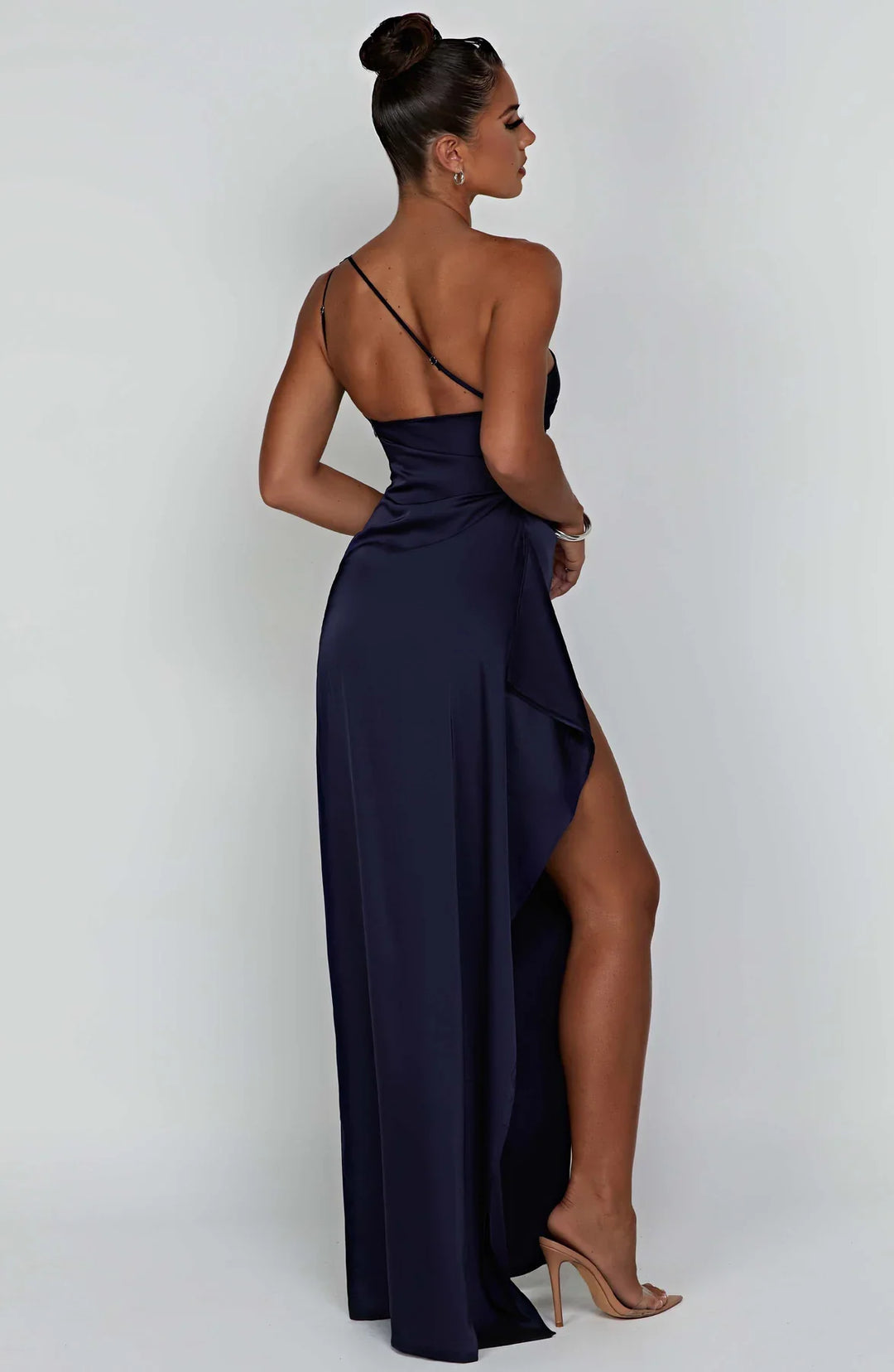 Satin Maxi Dress Womens One Shoulder Pleated High Split Evening - image 21