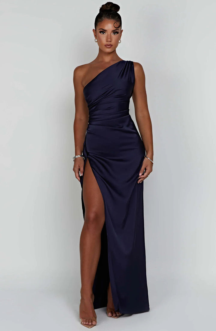 Satin Maxi Dress Womens One Shoulder Pleated High Split Evening - image 23