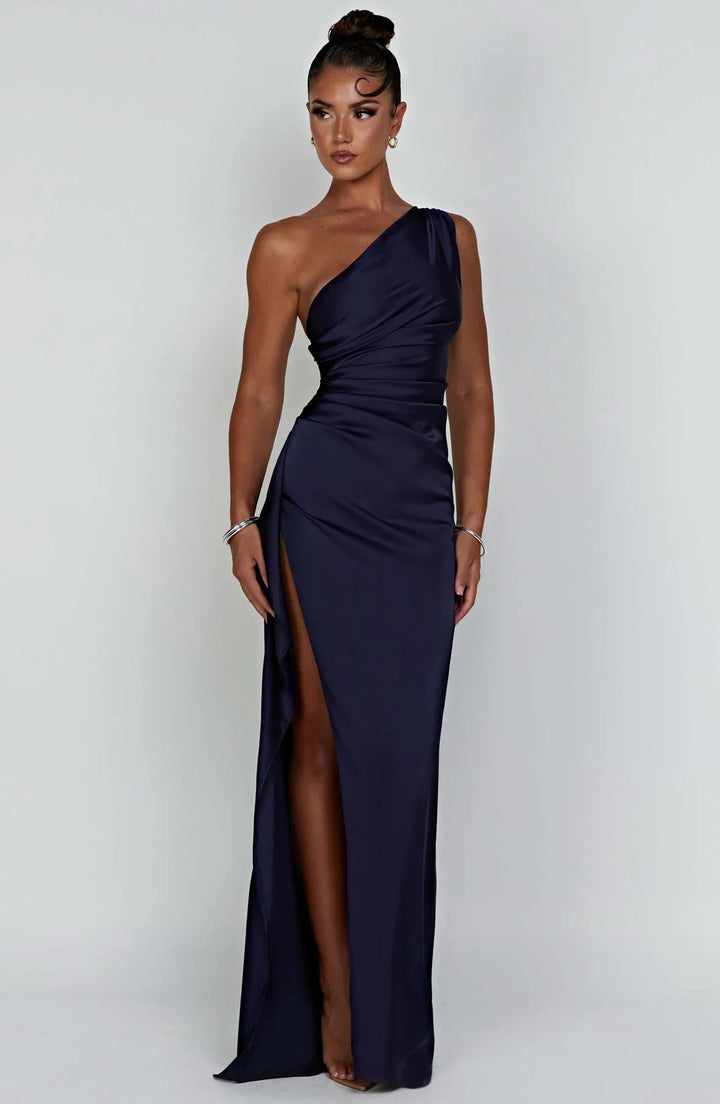 Satin Maxi Dress Womens One Shoulder Pleated High Split Evening - image 18