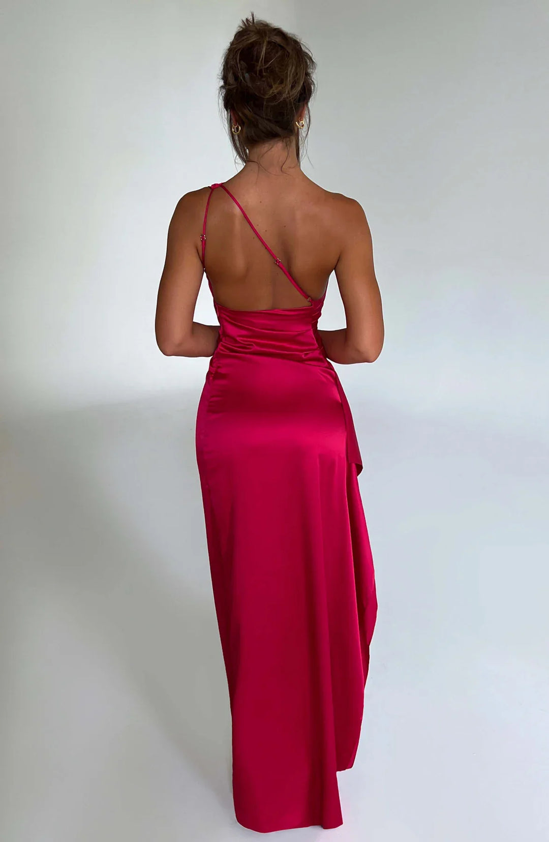 Satin Maxi Dress Womens One Shoulder Pleated High Split Evening - image 40