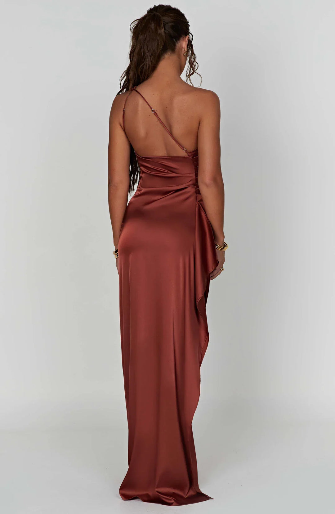 Satin Maxi Dress Womens One Shoulder Pleated High Split Evening - image 29