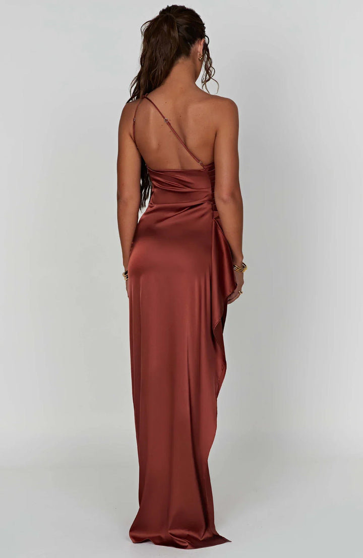 Satin Maxi Dress Womens One Shoulder Pleated High Split Evening - image 29