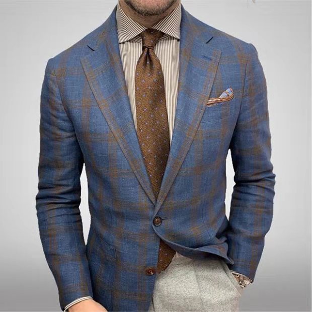 Textured Blazer Mens Two Button Notch Lapel Single Vent Flap Pockets Smart - image 1