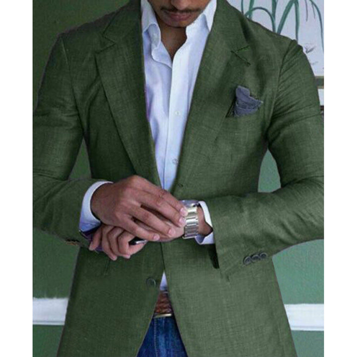 Textured Blazer Mens Two Button Notch Lapel Single Vent Flap Pockets Smart - image 5