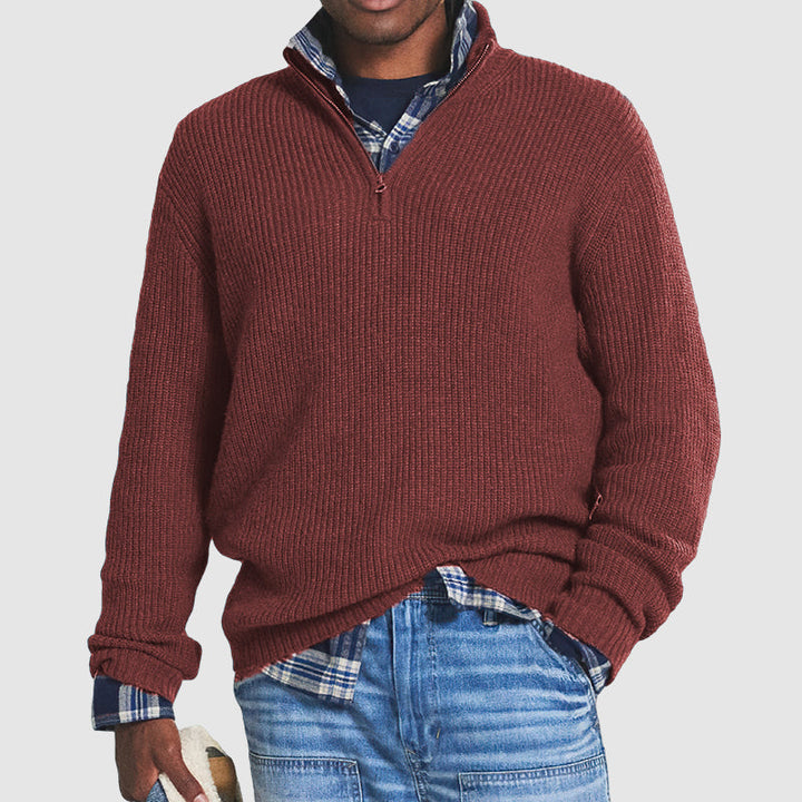 Quarter Zip Jumper Mens Ribbed Knit High Collar Long Sleeve Regular Fit Layering - image 1
