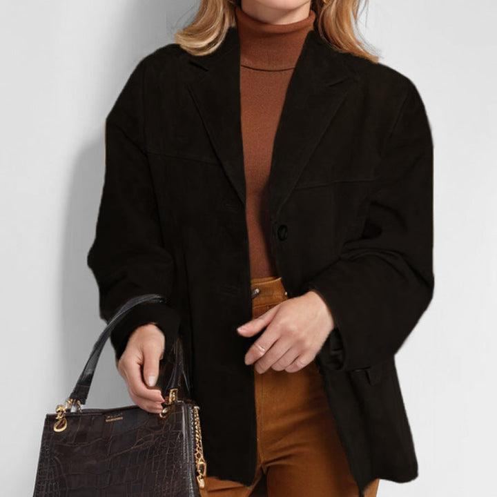 Faux Suede Blazer Womens Oversized Single Breasted Notch Lapel Button Front Relaxed Fit - image 1