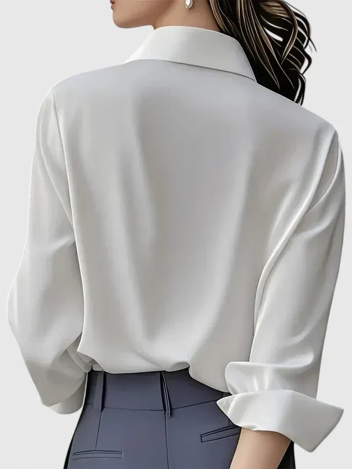 Satin Shirt Womens Long Sleeve Concealed Button Placket Collared Curved Hem Relaxed Fit - image 7
