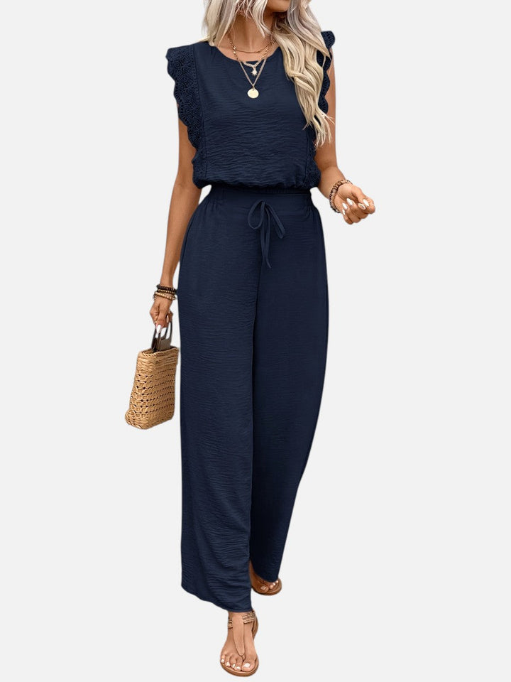 Two Piece Outfit Set Womens Relaxed Top Wide Leg Trousers