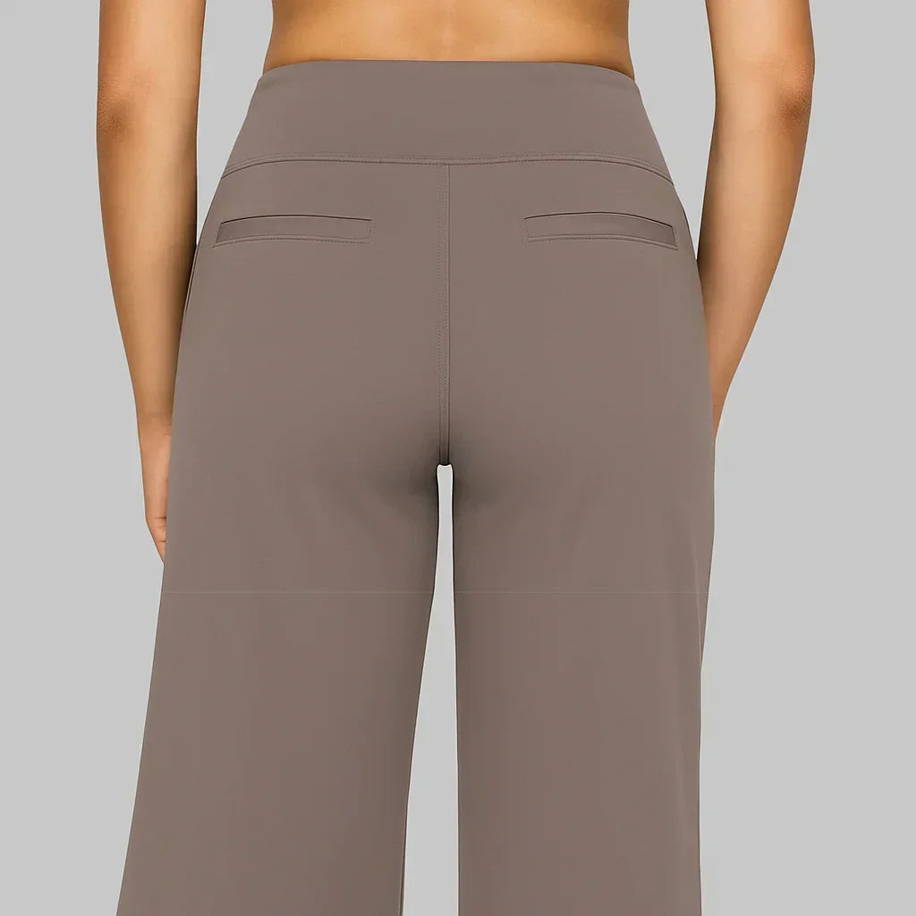 Wide Leg Trousers Womens High Waisted Stretch Pull On Elasticated Waist Side Pockets - image 4