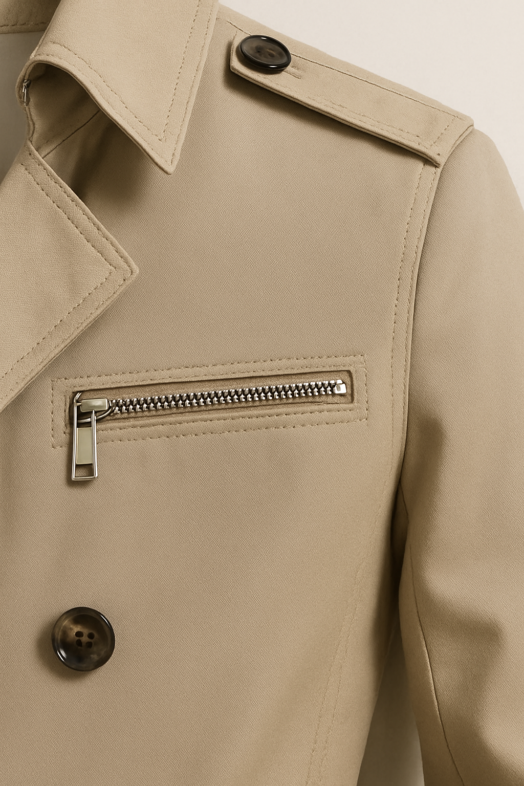 Trench Coat Mens Single Breasted Zip Chest Pocket Epaulettes Buckle Cuffs Mid Length - image 4