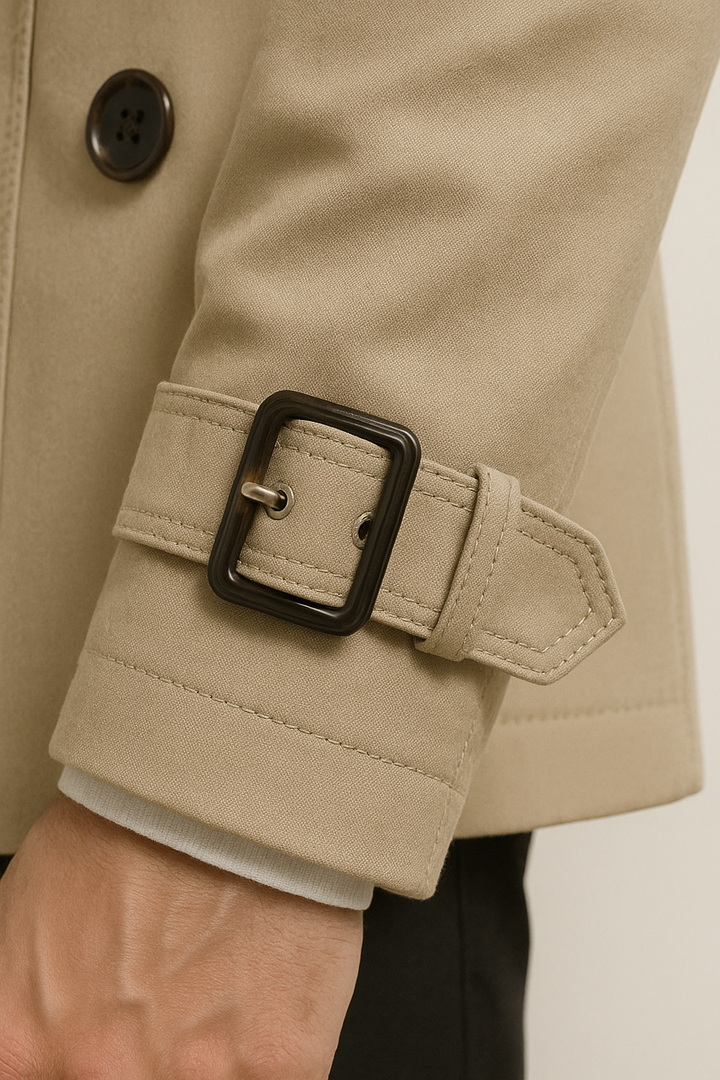Trench Coat Mens Single Breasted Zip Chest Pocket Epaulettes Buckle Cuffs Mid Length - image 5