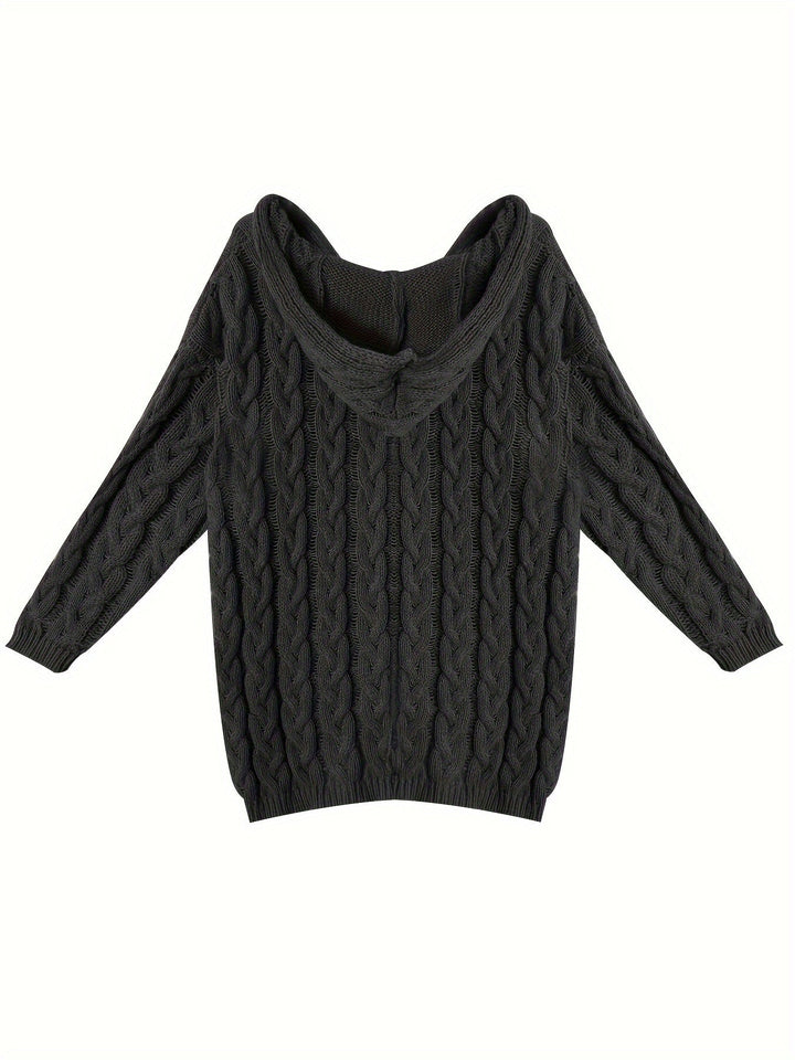 Cable Knit Jumper Womens V Neck Balloon Sleeve Chunky Dropped Shoulder Longline - image 6