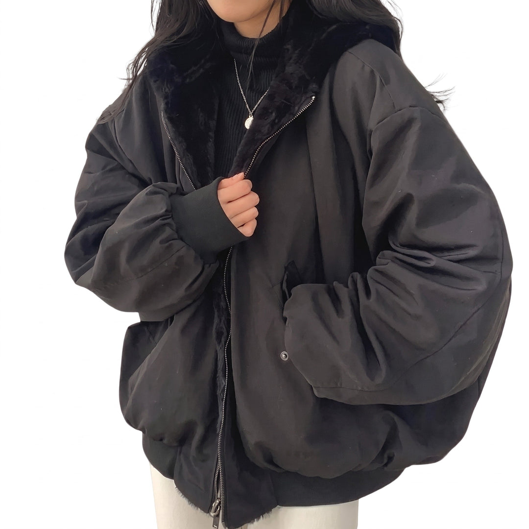 Puffer Jacket Womens Hooded Oversized Zip Front Padded Stand Collar Pockets - image 1