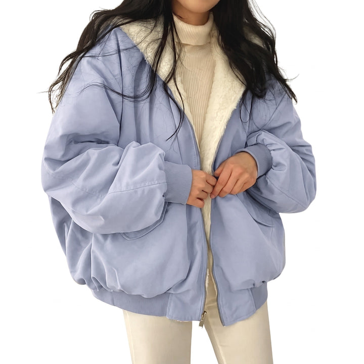 Puffer Jacket Womens Hooded Oversized Zip Front Padded Stand Collar Pockets - image 4