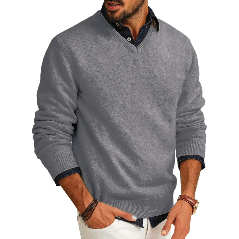 V Neck Jumper Mens Soft Knit Long Sleeve Ribbed Cuffs Smart Casual Layering - image 2