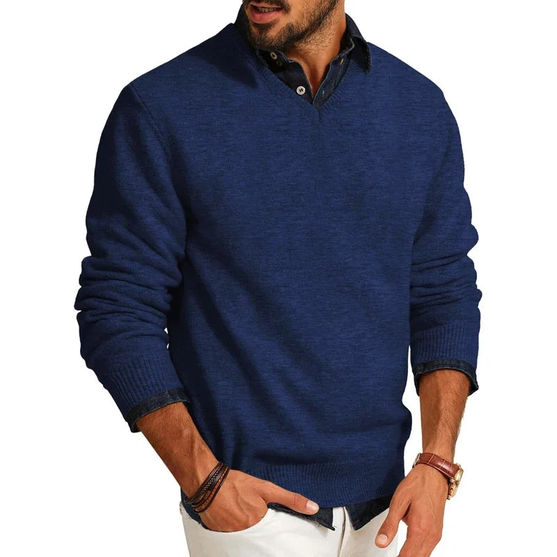 V Neck Jumper Mens Soft Knit Long Sleeve Ribbed Cuffs Smart Casual Layering - image 1