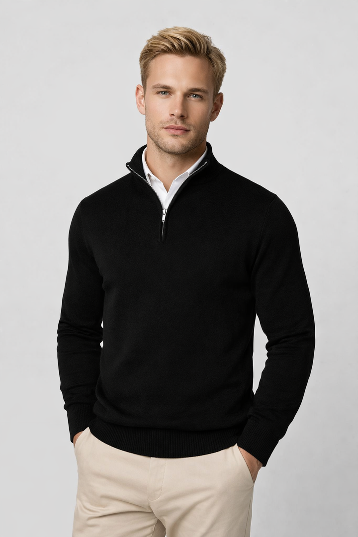 Half Zip Jumper Mens Fine Knit Funnel Neck Tailored Fit Office Layering - image 1