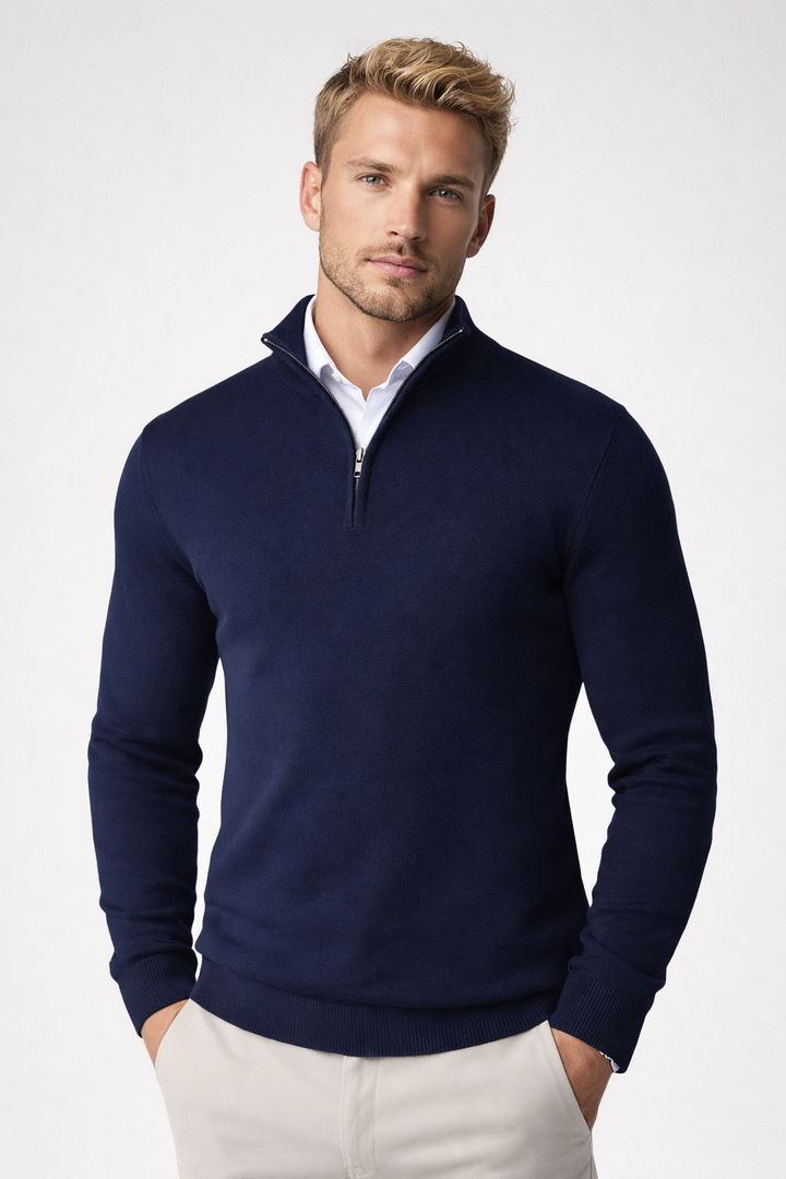 Half Zip Jumper Mens Fine Knit Funnel Neck Tailored Fit Office Layering - image 5