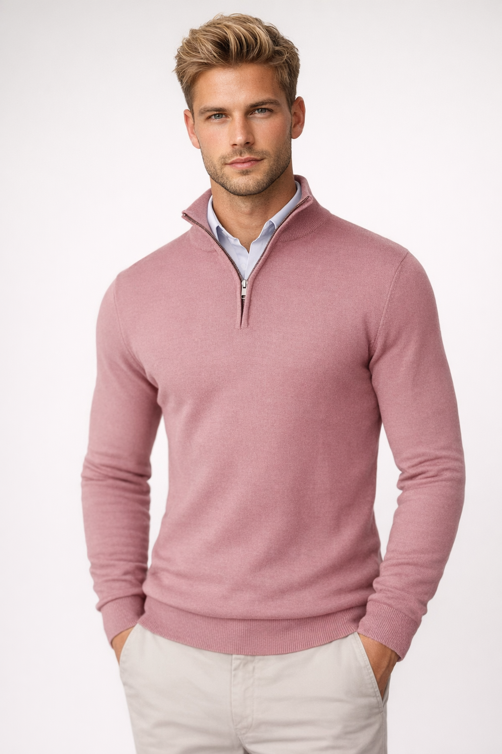 Half Zip Jumper Mens Fine Knit Funnel Neck Tailored Fit Office Layering - image 2