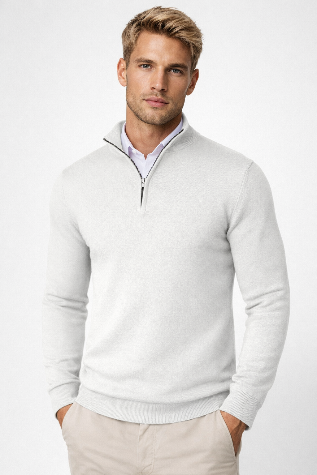 Half Zip Jumper Mens Fine Knit Funnel Neck Tailored Fit Office Layering - image 4