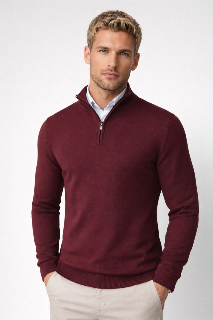 Half Zip Jumper Mens Fine Knit Funnel Neck Tailored Fit Office Layering - image 3