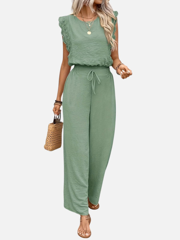 Two Piece Outfit Set Womens Relaxed Top Wide Leg Trousers