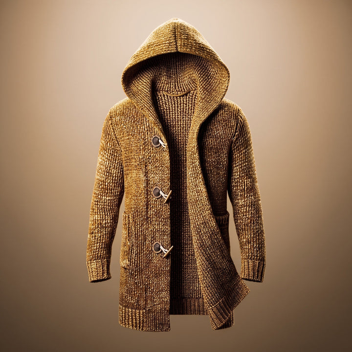Hooded Cardigan Mens Longline Chunky Knit Toggle Fastening Patch Pockets Ribbed Cuffs - image 3