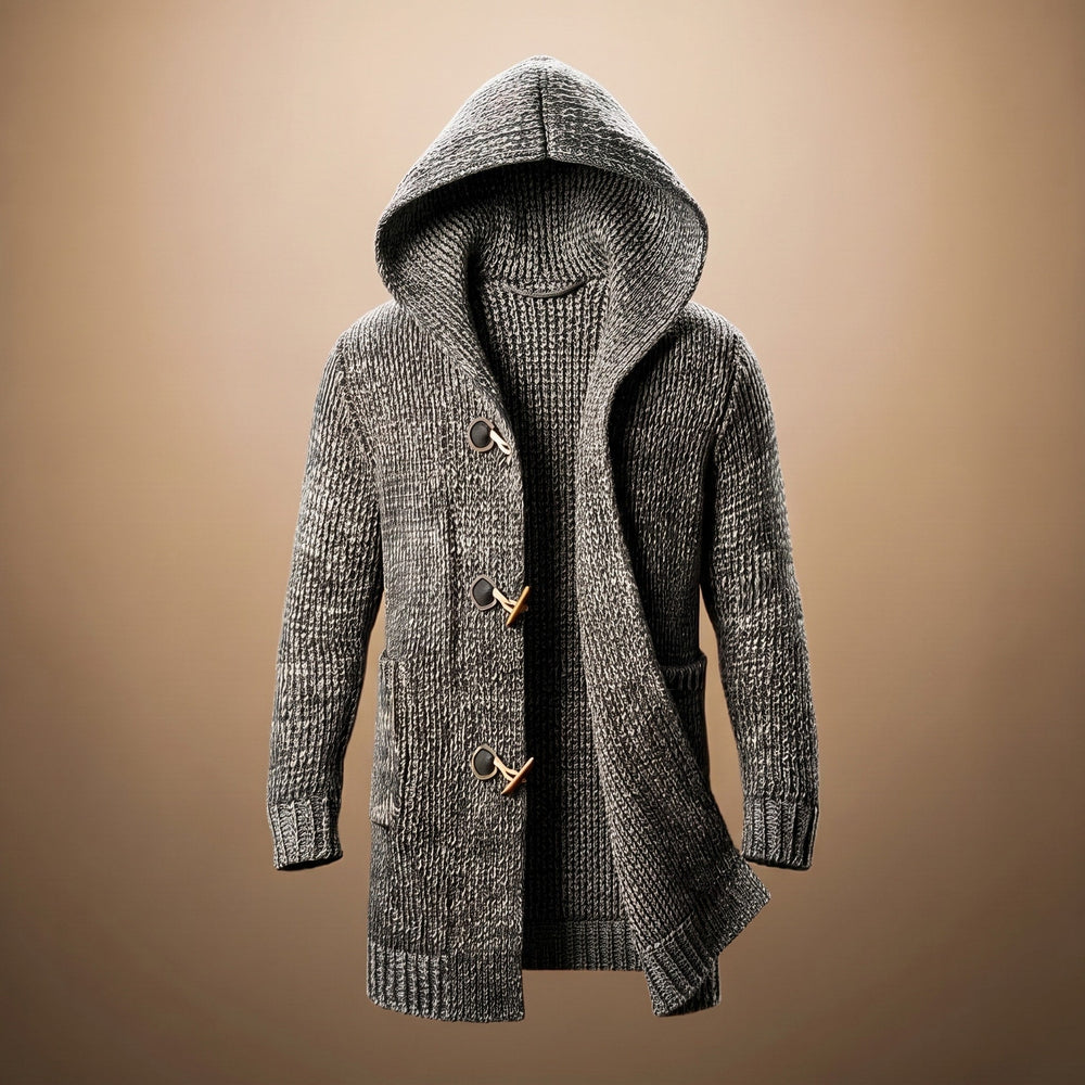 Hooded Cardigan Mens Longline Chunky Knit Toggle Fastening Patch Pockets Ribbed Cuffs - image 2