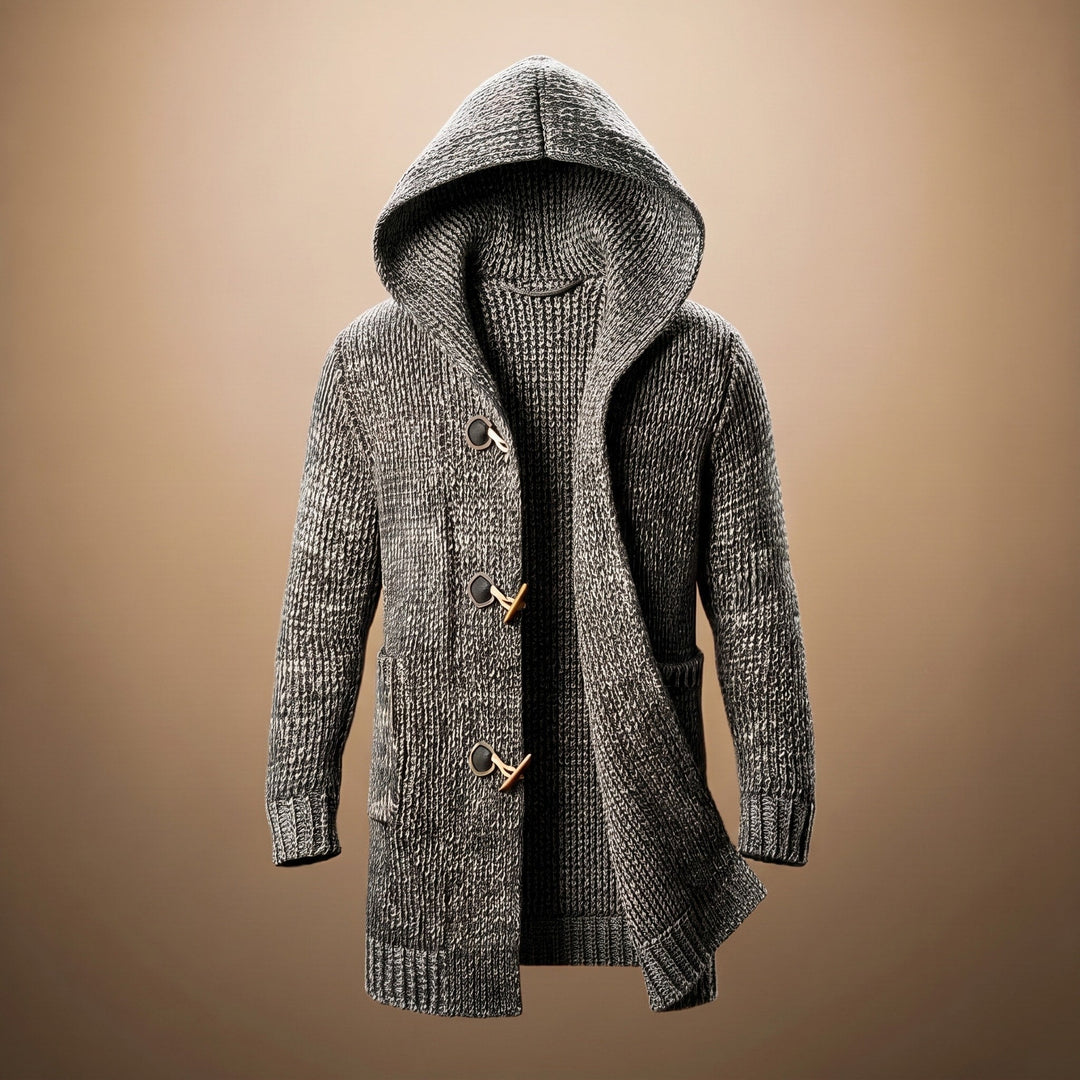 Hooded Cardigan Mens Longline Chunky Knit Toggle Fastening Patch Pockets Ribbed Cuffs - image 2