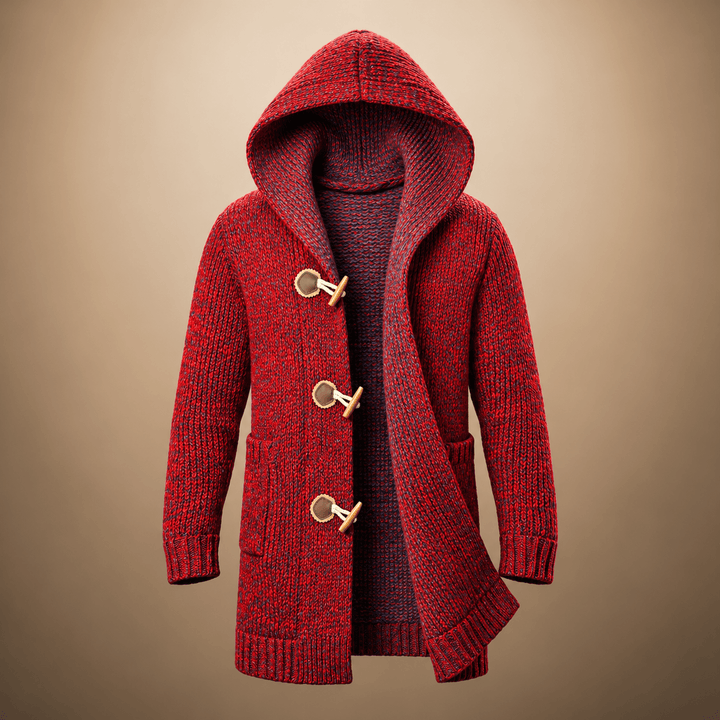 Hooded Cardigan Mens Longline Chunky Knit Toggle Fastening Patch Pockets Ribbed Cuffs - image 1