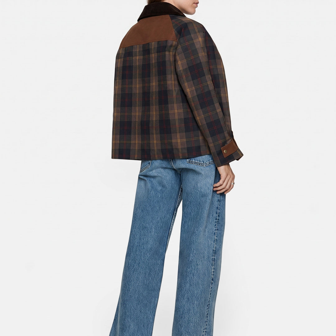 Checked Jacket Womens Contrast Collar Button Front Boxy Fit Flap Pockets - image 5
