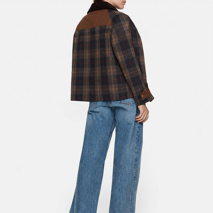 Checked Jacket Womens Contrast Collar Button Front Boxy Fit Flap Pockets - image 5