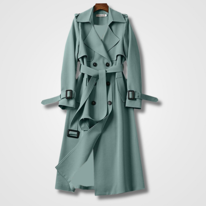 Trench Coat Womens Vintage Long Double Breasted Belted Notch Lapel Epaulettes - image 1