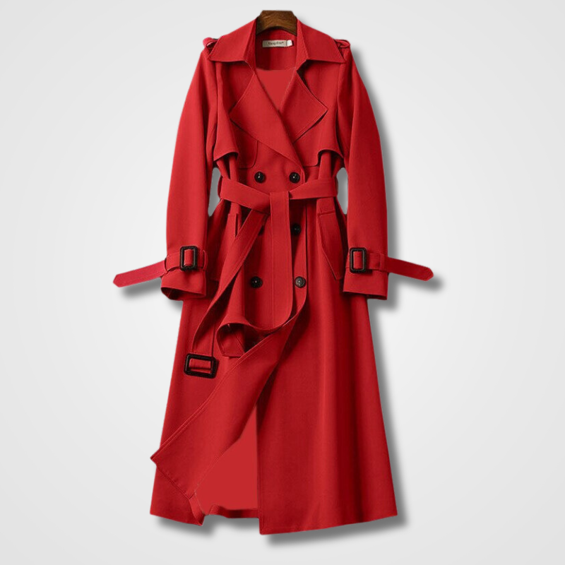 Trench Coat Womens Vintage Long Double Breasted Belted Notch Lapel Epaulettes - image 2