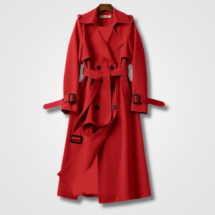 Trench Coat Womens Vintage Long Double Breasted Belted Notch Lapel Epaulettes - image 2