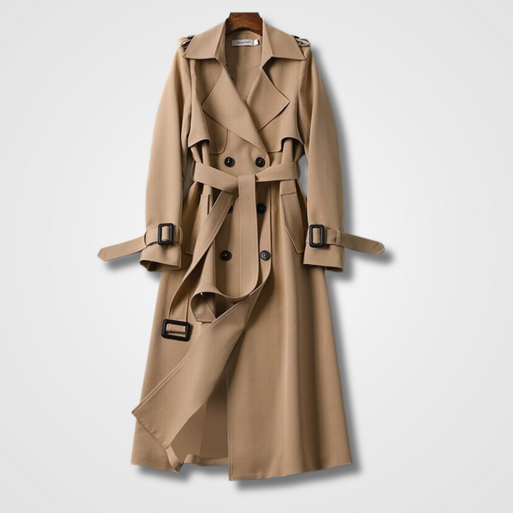 Trench Coat Womens Vintage Long Double Breasted Belted Notch Lapel Epaulettes - image 3