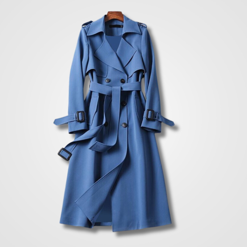 Trench Coat Womens Vintage Long Double Breasted Belted Notch Lapel Epaulettes - image 4