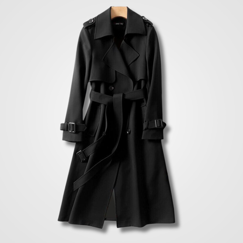Trench Coat Womens Vintage Long Double Breasted Belted Notch Lapel Epaulettes - image 5