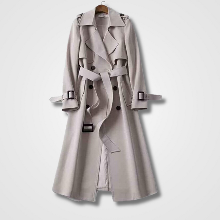 Trench Coat Womens Vintage Long Double Breasted Belted Notch Lapel Epaulettes - image 6
