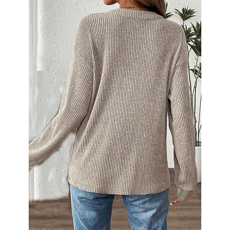 Ribbed Top Womens Henley Button Placket Pouch Pocket Long Sleeve Relaxed Fit - image 6