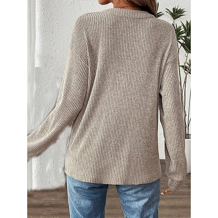 Ribbed Top Womens Henley Button Placket Pouch Pocket Long Sleeve Relaxed Fit - image 6