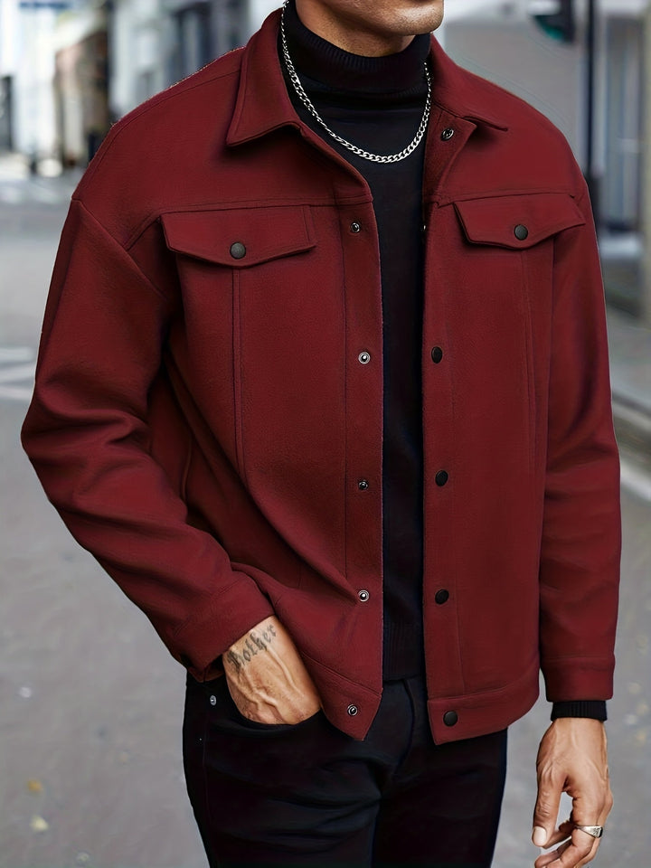 Trucker Jacket Mens Wool Look Snap Button Front Flap Chest Pockets Point Collar Relaxed Fit - image 4