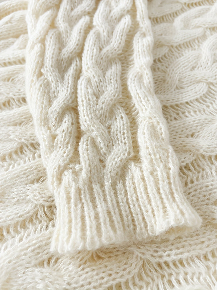 Cable Knit Jumper Womens V Neck Balloon Sleeve Chunky Dropped Shoulder Longline - image 3